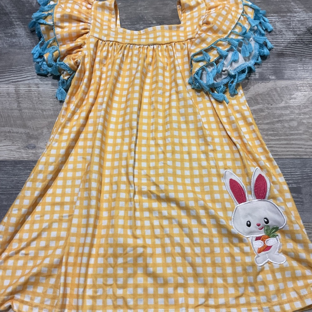 Yellow Gingham Kids Casual Dress with Bunny Patch (No Tag)